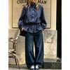 Women’s Polka Dot Casual Funnel Neck Lightweight Jackets(Navy)