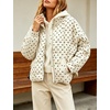 Women’s Polka Dot Puffer Jacket Quilted Zip Up Winter Coat Pockets(Beige)