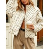 Women’s Polka Dot Puffer Jacket Quilted Zip Up Winter Coat Pockets(Beige)