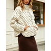 Women’s Polka Dot Puffer Jacket Quilted Zip Up Winter Coat Pockets(Beige)