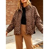 Women’s Polka Dot Puffer Jacket Quilted Zip Up Winter Coat Pockets(Brown)
