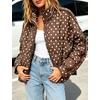 Women’s Polka Dot Puffer Jacket Quilted Zip Up Winter Coat Pockets(Brown)
