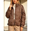 Women’s Polka Dot Puffer Jacket Quilted Zip Up Winter Coat Pockets(Brown)