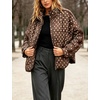 Women’s Polka Dot Puffer Jacket Quilted Zip Up Winter Coat Pockets(Brown)