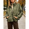 Women’s Polka Dot Puffer Jacket Quilted Zip Up Winter Coat Pockets(Green)