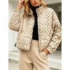 Women’s Polka Dot Puffer Jacket Quilted Zip Up Winter Coat Pockets(Khaki)
