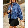 Women’s Polka Dot Puffer Jacket Quilted Zip Up Winter Coat Pockets(Kleinblue)