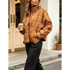 Women’s Polka Dot Puffer Jacket Quilted Zip Up Winter Coat Pockets(Orange)