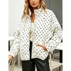 Women’s Polka Dot Puffer Jacket Quilted Zip Up Winter Coat Pockets(White)