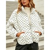 Women’s Polka Dot Puffer Jacket Quilted Zip Up Winter Coat Pockets(White)