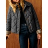 Women’s Puffer Jacket Quilted Lightweight Plaid Lining Padded Coat(Black)