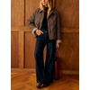 Women’s Puffer Jacket Quilted Lightweight Plaid Lining Padded Coat(Brown)
