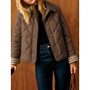 Women’s Puffer Jacket Quilted Lightweight Plaid Lining Padded Coat(Brown)