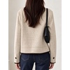 Women’s Tweed Jacket Button Down Contrast Trim Cropped Cardigan(Apricot)