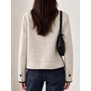 Women’s Tweed Jacket Button Down Contrast Trim Cropped Cardigan(Beige)