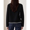 Women’s Tweed Jacket Button Down Contrast Trim Cropped Cardigan(Black)