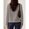 Women’s Tweed Jacket Button Down Contrast Trim Cropped Cardigan(Grey)