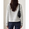 Women’s Tweed Jacket Button Down Contrast Trim Cropped Cardigan(Lightgrey)
