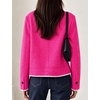 Women’s Tweed Jacket Button Down Contrast Trim Cropped Cardigan(Pink)
