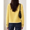 Women’s Tweed Jacket Button Down Contrast Trim Cropped Cardigan(Yellow)