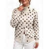 Yeokou Women Polka Dot Mock Neck Knit Cardigan Button Front Sweater Jacket(Beige)