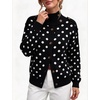 Yeokou Women Polka Dot Mock Neck Knit Cardigan Button Front Sweater Jacket(Black)