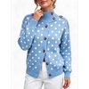Yeokou Women Polka Dot Mock Neck Knit Cardigan Button Front Sweater Jacket(Blue)