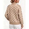 Yeokou Women Polka Dot Mock Neck Knit Cardigan Button Front Sweater Jacket(Khaki)
