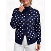 Yeokou Women Polka Dot Mock Neck Knit Cardigan Button Front Sweater Jacket(Navy)