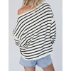 Yeokou Women Striped Off Shoulder Sweater Oversized Pullover(Black)