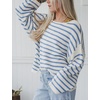 Yeokou Women Striped Off Shoulder Sweater Oversized Pullover(Blue)