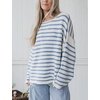 Yeokou Women Striped Off Shoulder Sweater Oversized Pullover(Blue)
