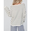 Yeokou Women Striped Off Shoulder Sweater Oversized Pullover(Gray)