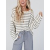 Yeokou Women Striped Off Shoulder Sweater Oversized Pullover(Gray)