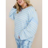 Yeokou Women Striped Off Shoulder Sweater Oversized Pullover(Lightblue)