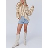 Yeokou Women Striped Off Shoulder Sweater Oversized Pullover(Mustard)