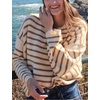 Yeokou Women Striped Off Shoulder Sweater Oversized Pullover(Mustard)