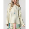 Yeokou Women Striped Off Shoulder Sweater Oversized Pullover(Yellow)