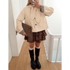 Yeokou Women Trench Coat Detachable Hood Bow Tie Jacket(Apricot)
