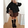 Yeokou Women Trench Coat Detachable Hood Bow Tie Jacket(Black)