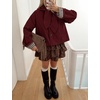 Yeokou Women Trench Coat Detachable Hood Bow Tie Jacket(Darkred)