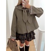 Yeokou Women Trench Coat Detachable Hood Bow Tie Jacket(Dustygreen)