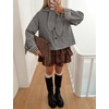 Yeokou Women Trench Coat Detachable Hood Bow Tie Jacket(Grey)