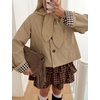Yeokou Women Trench Coat Detachable Hood Bow Tie Jacket(Khaki)