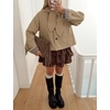 Yeokou Women Trench Coat Detachable Hood Bow Tie Jacket(Khaki)