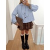 Yeokou Women Trench Coat Detachable Hood Bow Tie Jacket(Lightblue)
