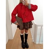 Yeokou Women Trench Coat Detachable Hood Bow Tie Jacket(Red)