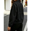 Yeokou Women’s Cropped Zip Up Denim Bomber Jacket Elastic Hem Cuffs Stretch Jean Coat for Casual Daily & Commute(Black)