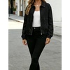 Yeokou Women’s Cropped Zip Up Denim Bomber Jacket Elastic Hem Cuffs Stretch Jean Coat for Casual Daily & Commute(Black)