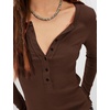 Yeokou Women’s Ribbed Henley Shirt Slim Fit Long Sleeve Casual Top(Coffee)